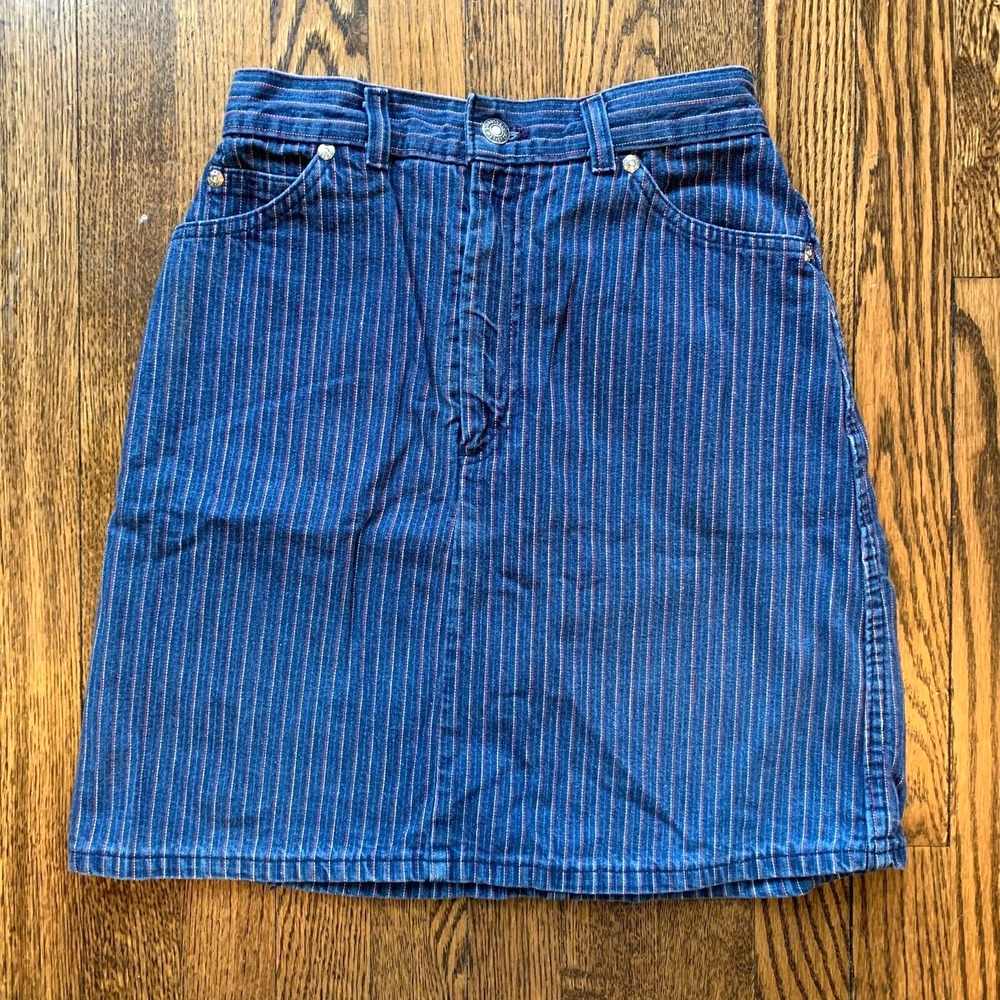 Vintage 60s 70s Levis White Tab‎ Womens Size 9 Striped Denim Skirt 96554-9764